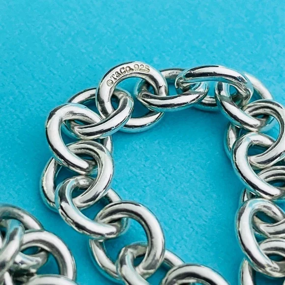 NWT Return to Tiffany love lock on oval link necklace silver 16” 50 grams - Picture 3 of 7